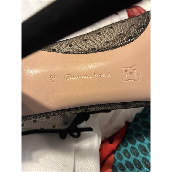 gianvito rossi Authentic Black Beige Mesh Lace Up Ankle Boots Heels 7 - Picture 7 of 8